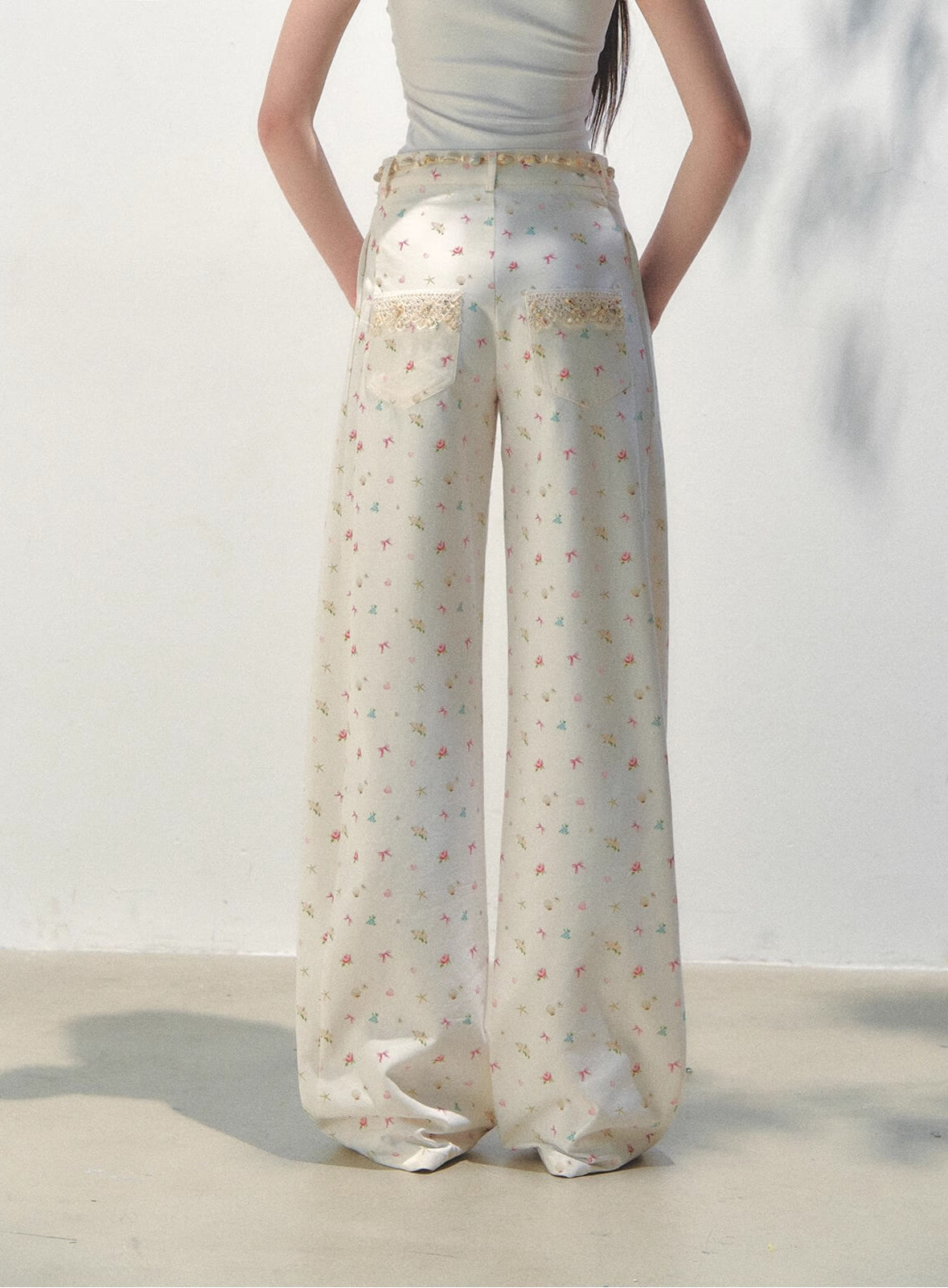 Rosy Lace Flower Coast Pants
