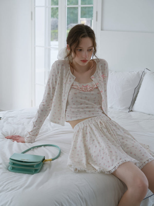 Romantic Rose Bouquet Cardigan/Camisole/Skirt