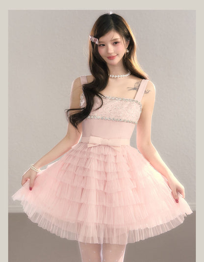 Crystal Lace Tiered Tulle Princess Dress