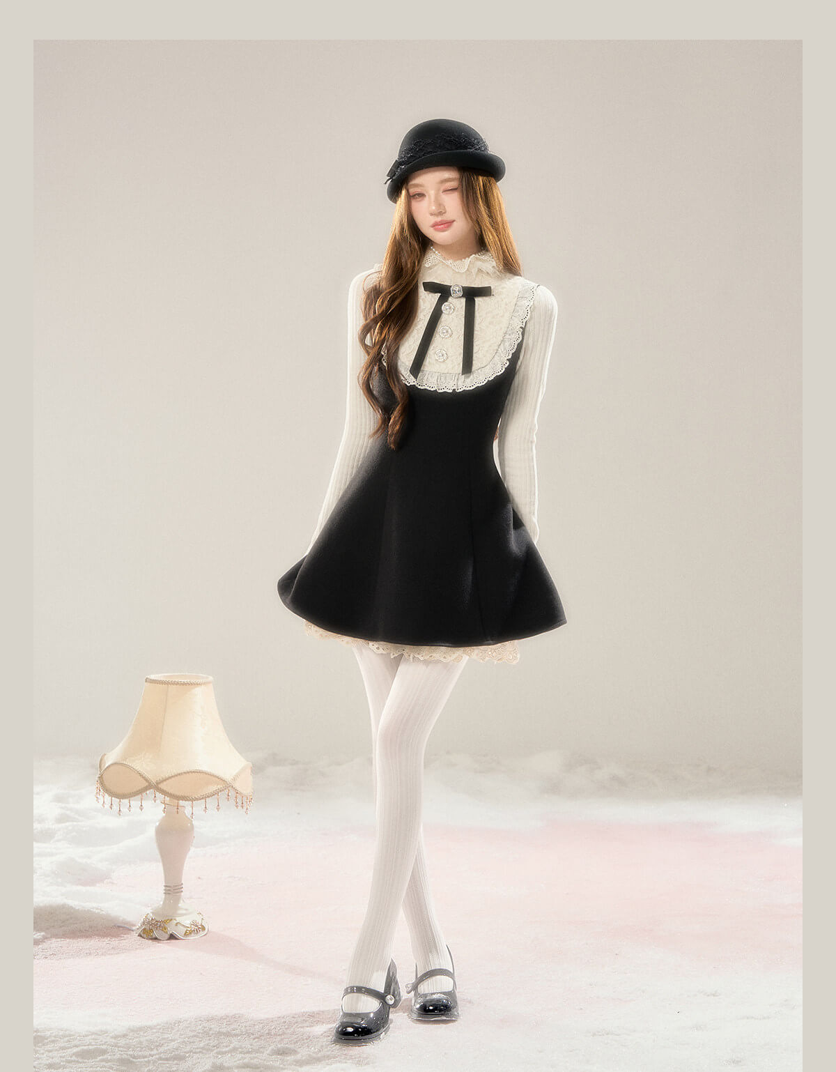 Lace Bib Layered Look Dress