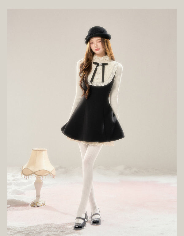 Lace Bib Layered Look Dress