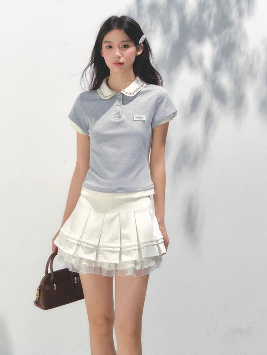 Bijou Collar Ribbon Polo Tee（全3色）