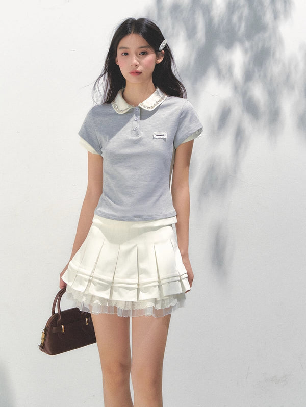 Bijou Collar Ribbon Polo Tee（全3色）