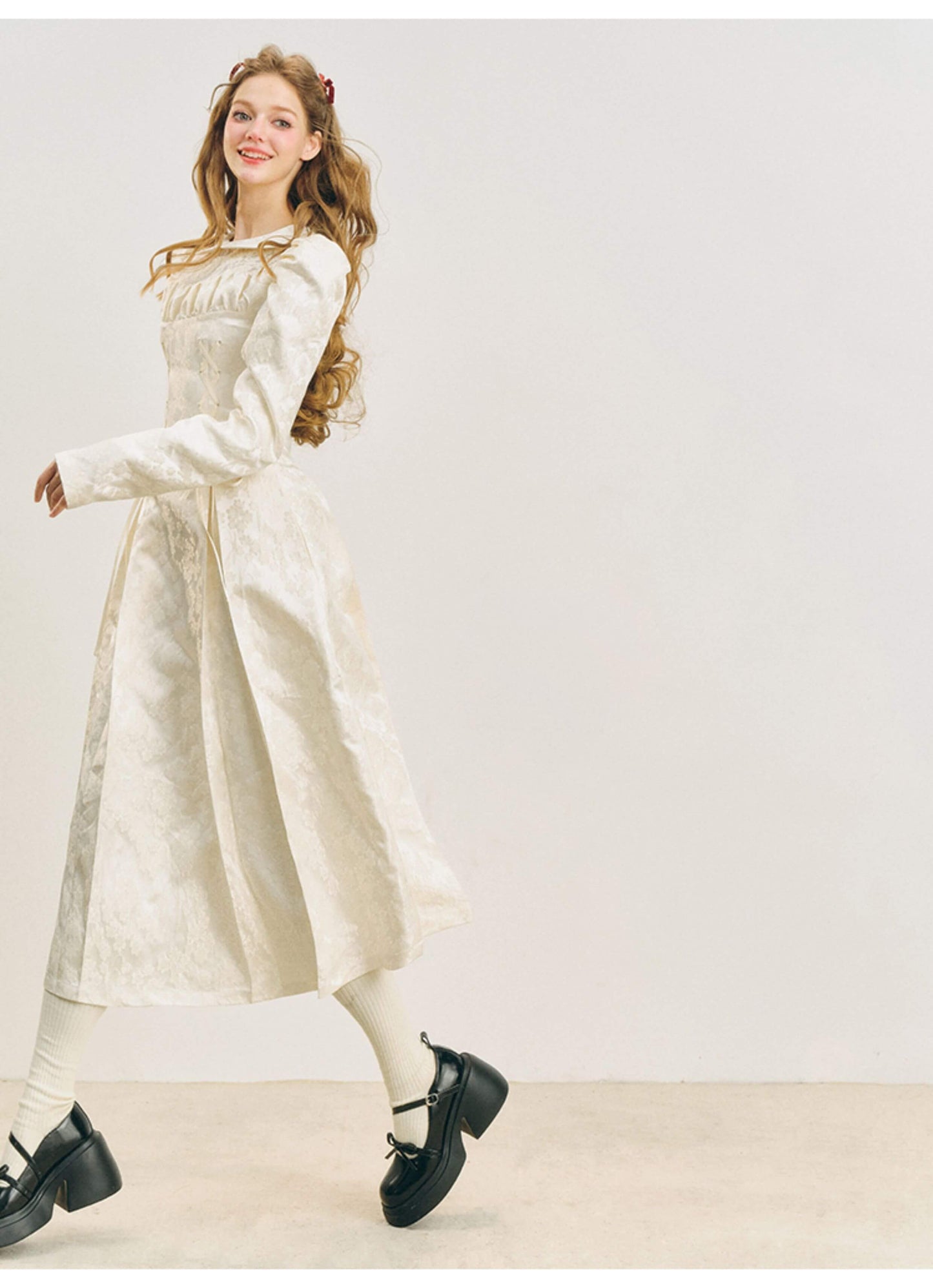 Elegant Lace Yoke Corseted Dress