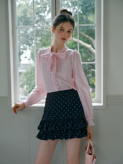Elegant Frill Ribbon Blouse