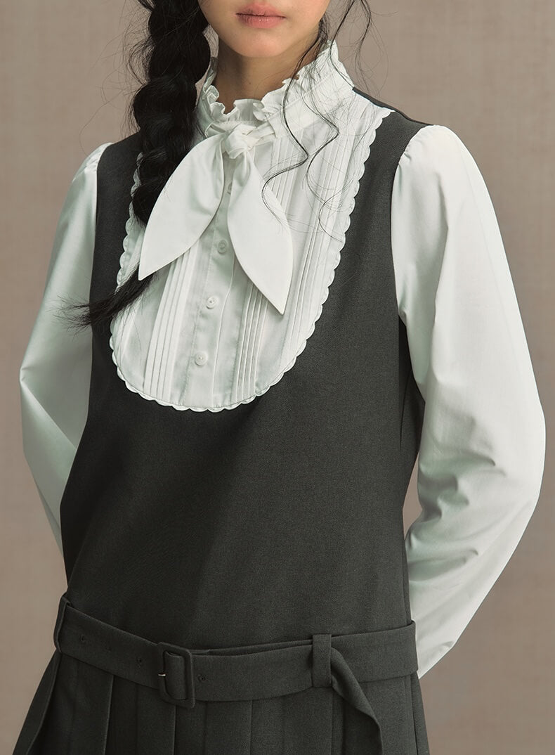 Classic Scallop Bib Belted Dress