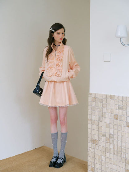 Elegant Frill Zip Blouson / Skirt
