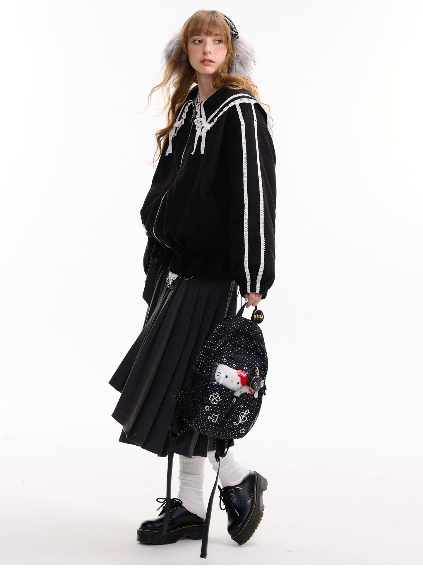 Lace Sailor Ribbon Flare Blouson