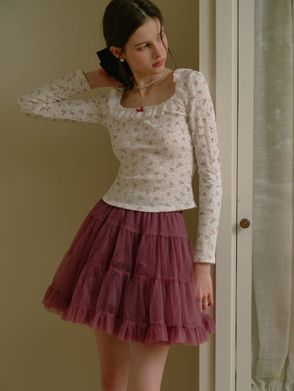 Deep Color Tiered Mini Skirt