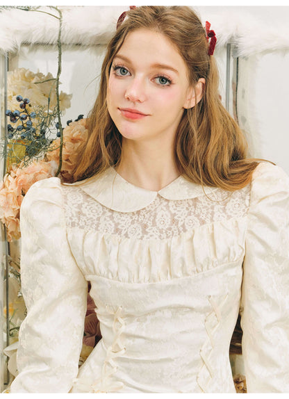 Elegant Lace Yoke Corseted Dress