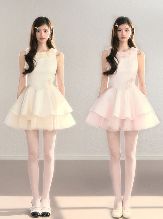 Classic Rose Appliqué Princess Mini Dress