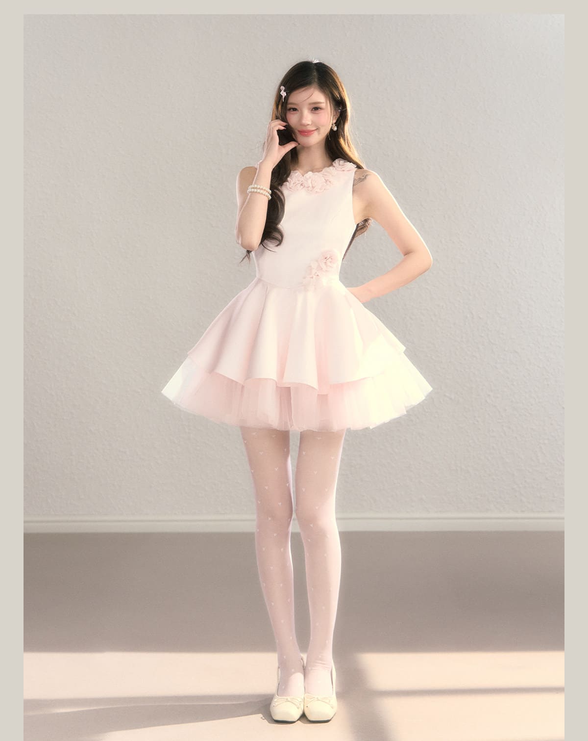 Classic Rose Appliqué Princess Mini Dress