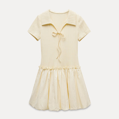 Charming Ribbed Top Balloon Skirt Dress
