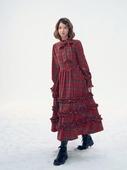 Victorian Plaid Tiered Long Dress