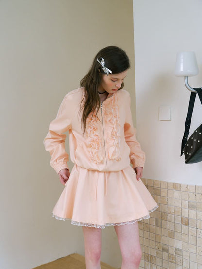 Elegant Frill Zip Blouson / Skirt