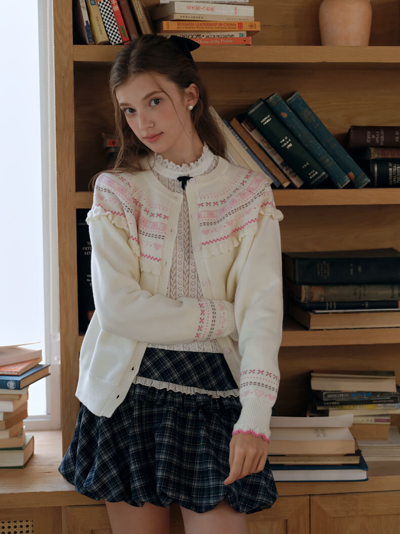 Snowy Charm Ribbon-Edge Knit