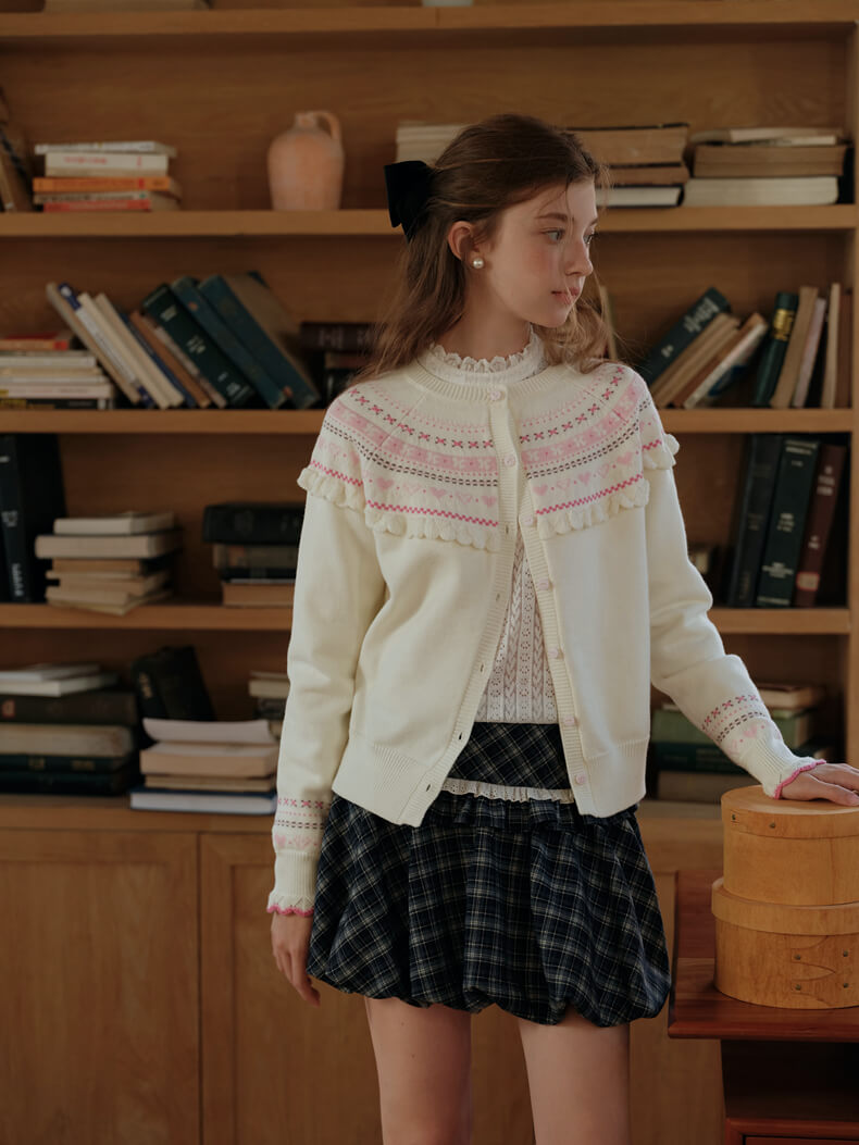 Snowy Charm Ribbon-Edge Knit