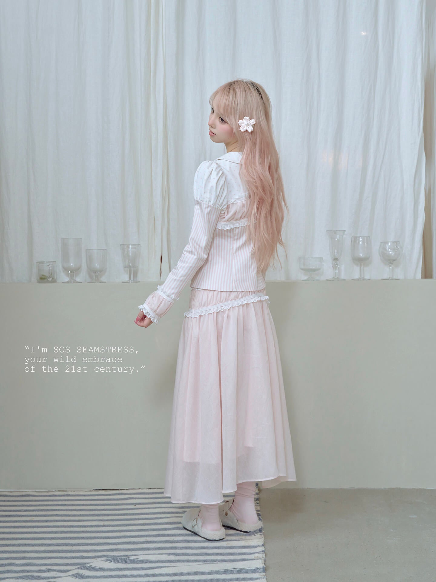 Soft Blush Lace Panel Blouse