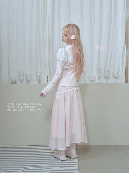 Soft Blush Lace Panel Blouse