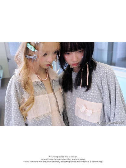 Soft Gray Tulle Layer Zip Blouson