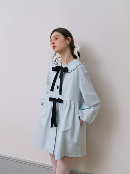 Elegant Ribbon Collar A-Line Coat