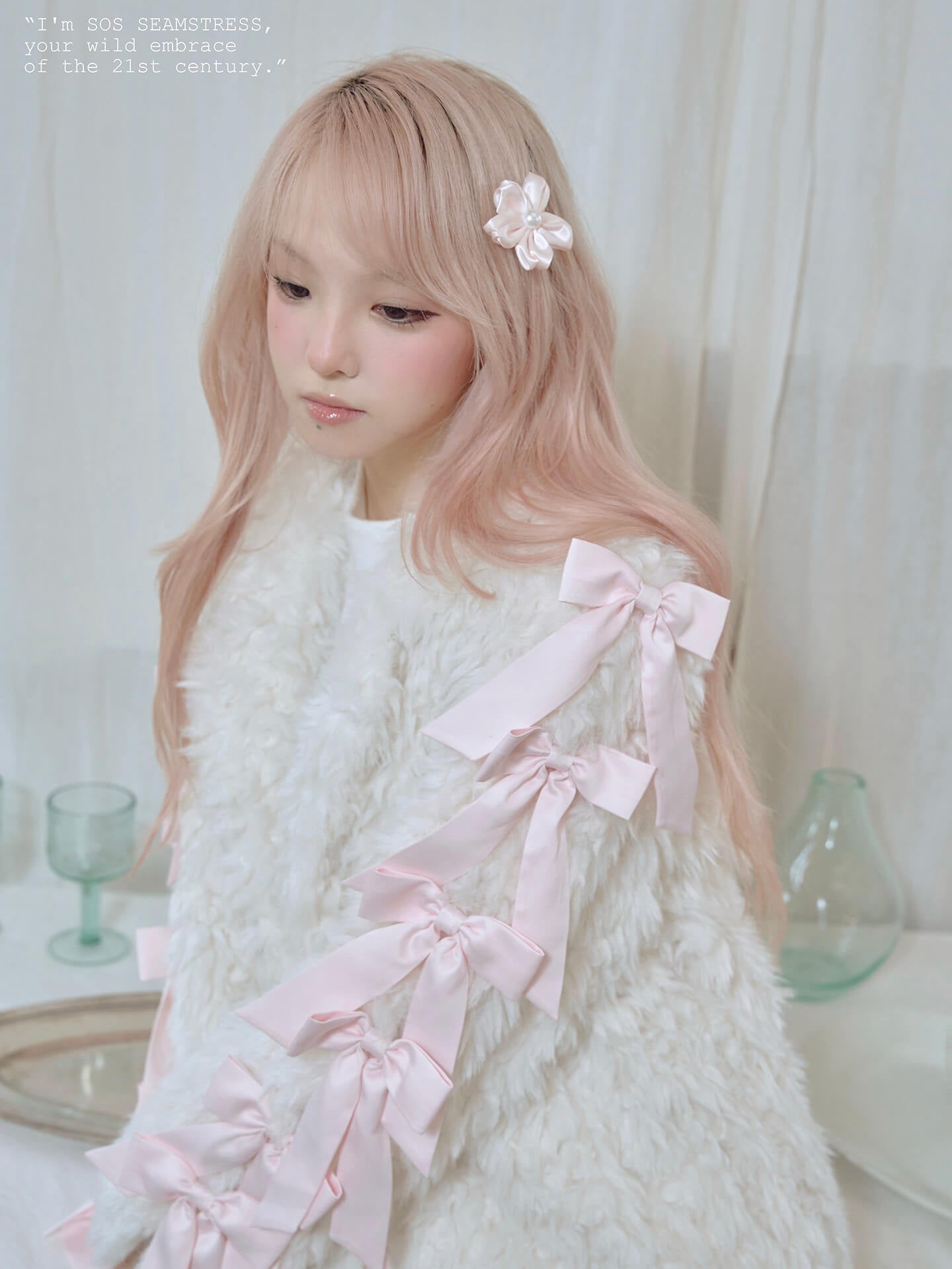 Romantic Ribbon Snowy Fur Coat