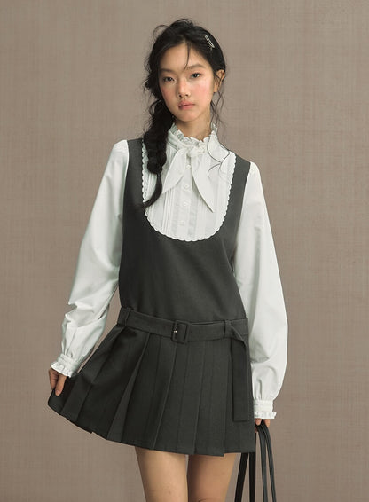 Classic Scallop Bib Belted Dress
