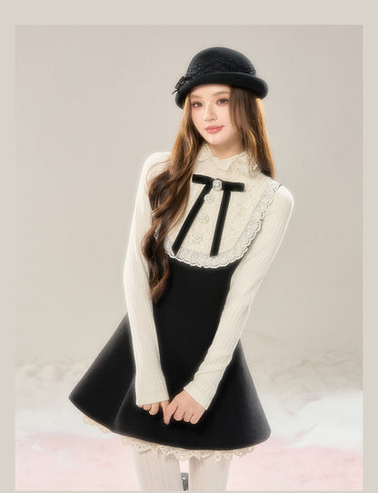 Lace Bib Layered Look Dress