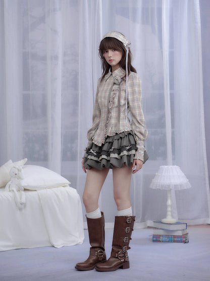 Layered Ribbon Frill Mini Skirt