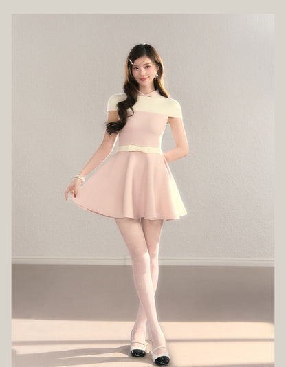 Elegant Color Block Knit Mini Dress（全2色）