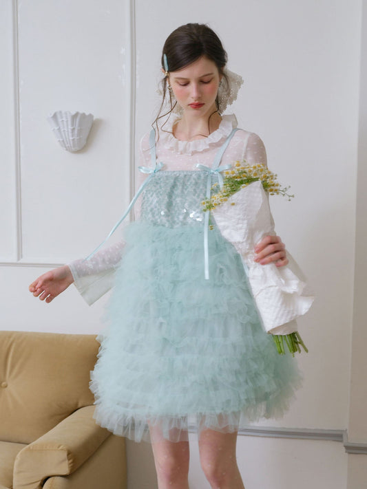 Elegant Sequin Tulle Camisole Dress