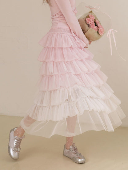 Dreamy Rose Gradient Maxi Skirt