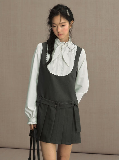 Classic Scallop Bib Belted Dress