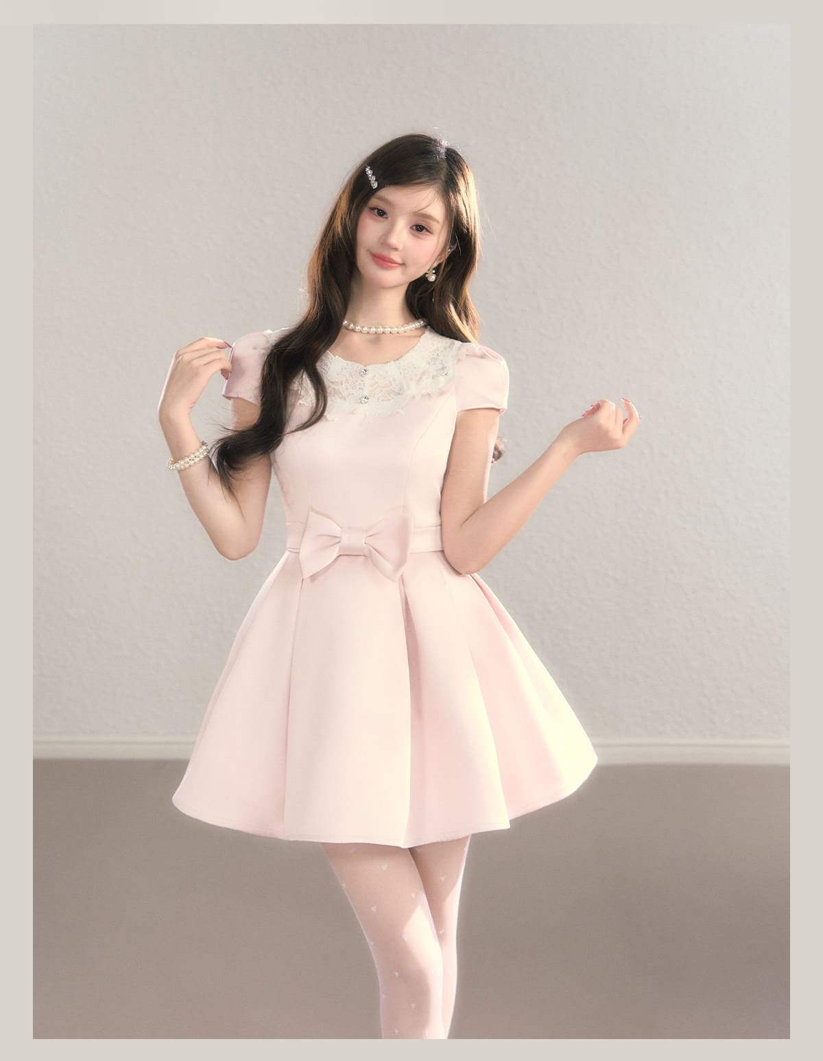 Elegant Lace Collar Ribbon Mini Dress