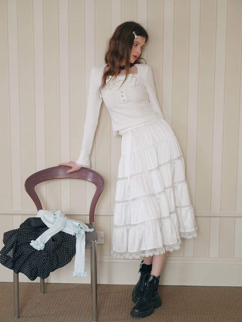 Elegant Lace Flare Satin Skirt