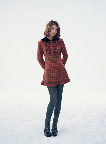 Velvet Collar Classic Frill Dress（全2色）