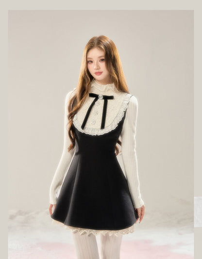 Lace Bib Layered Look Dress