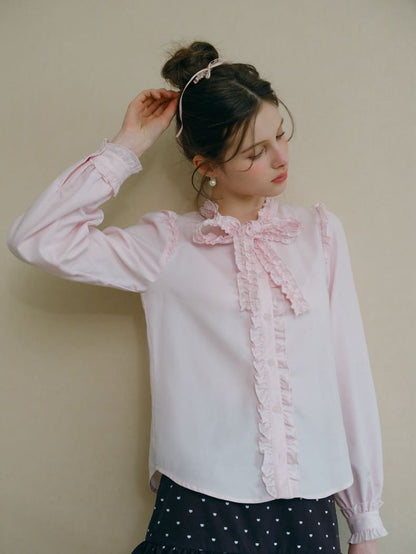 Elegant Frill Ribbon Blouse