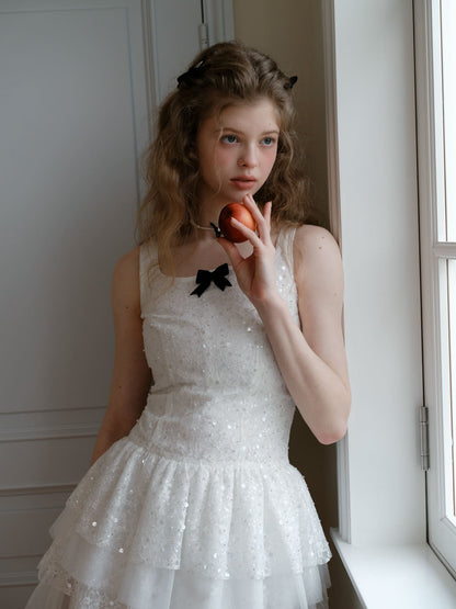 Elegant Sequin Tulle Tiered Mini Dress