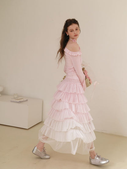 Dreamy Rose Gradient Maxi Skirt