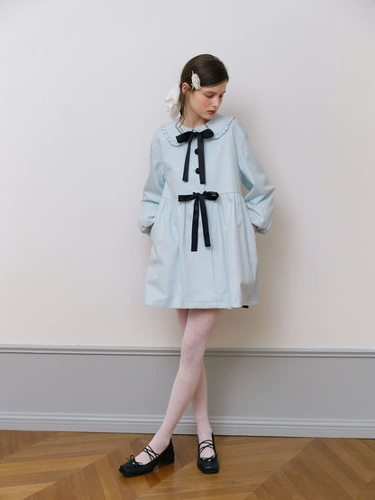 Elegant Ribbon Collar A-Line Coat