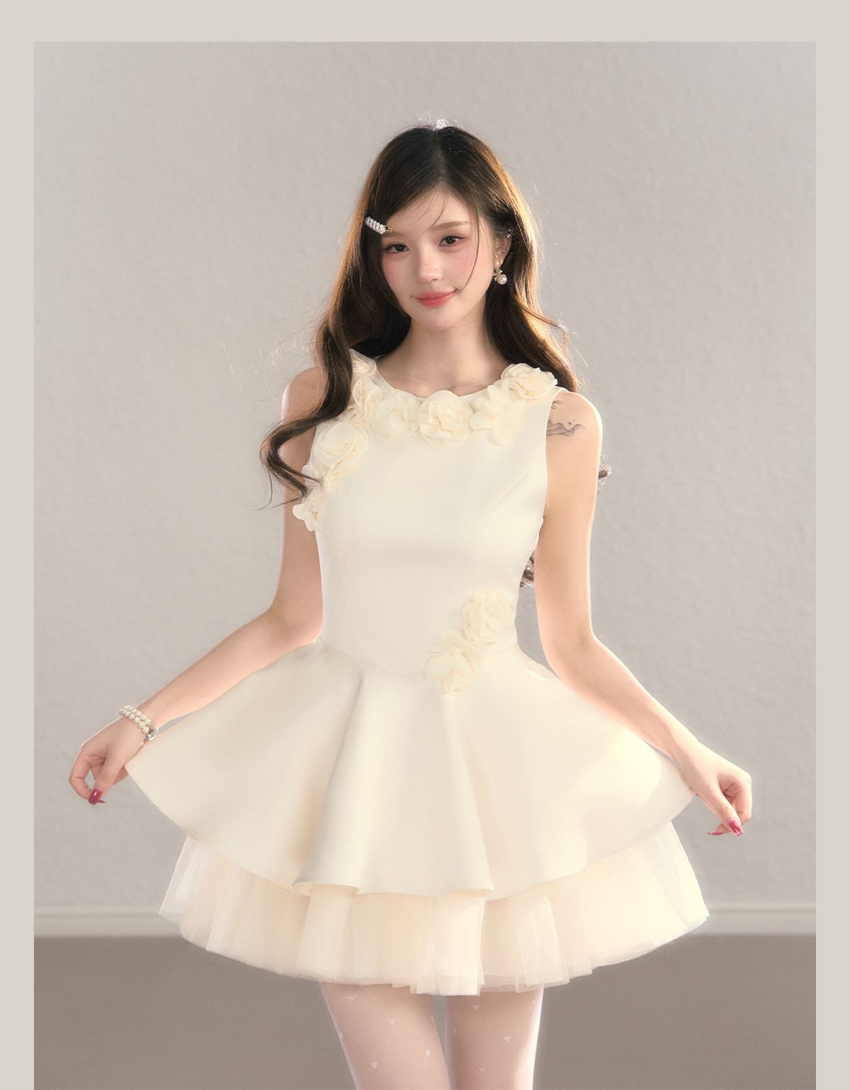 Classic Rose Appliqué Princess Mini Dress