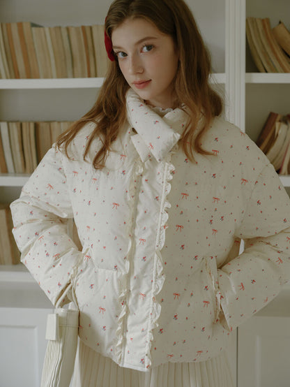 Ribbon Charm Puffy Short Coat