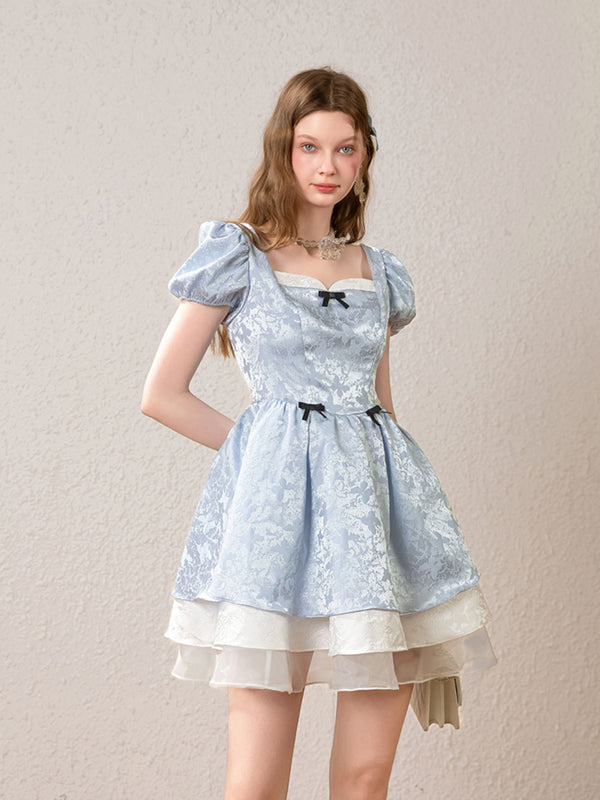 Light Blue Butterfly Tiered Dress