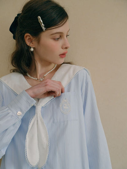 Soft Stripe Sailor Balloon Hem Dress
