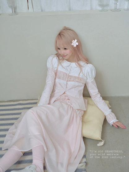 Soft Blush Lace Panel Blouse