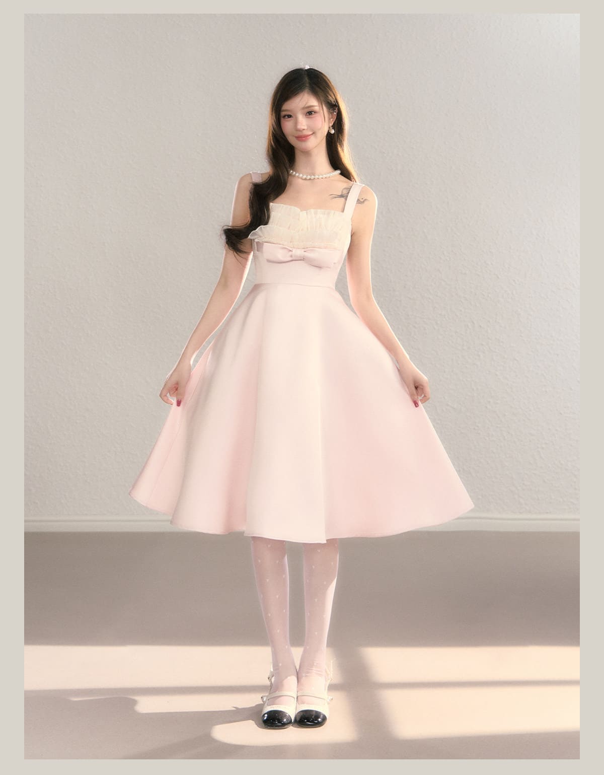 Elegant Soft Pink Ribbon A Line Dress