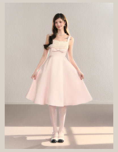 Elegant Soft Pink Ribbon A Line Dress