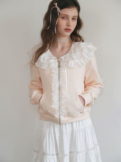 Romantic Frill Collar Zip-Up Blouson