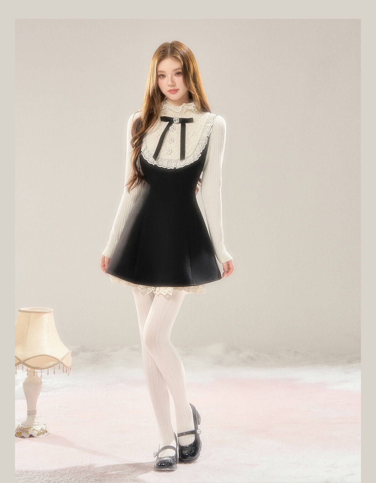 Lace Bib Layered Look Dress